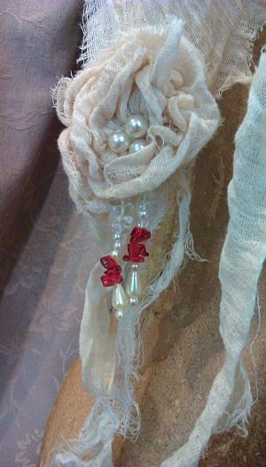Custom made ethereal Garnet and Pearl themed shawl wrap pashmina