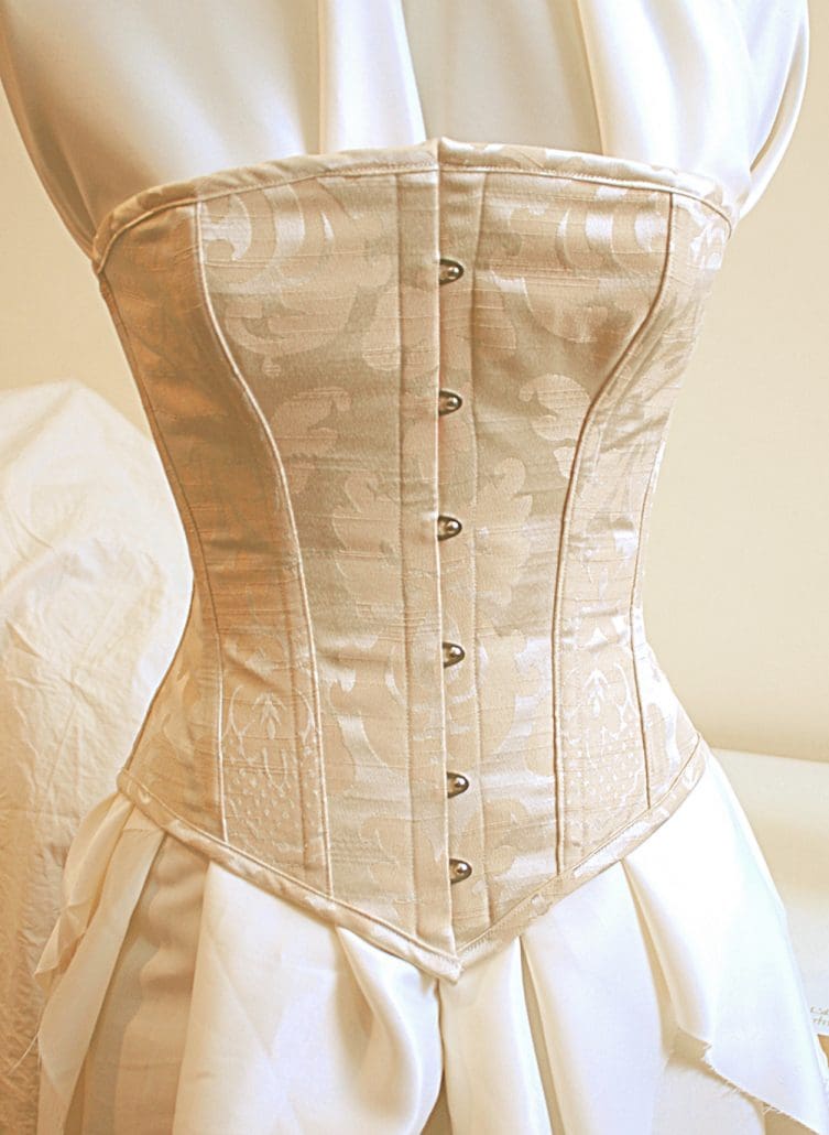 Dark cream brocade steel boned corset Bound By Obsession